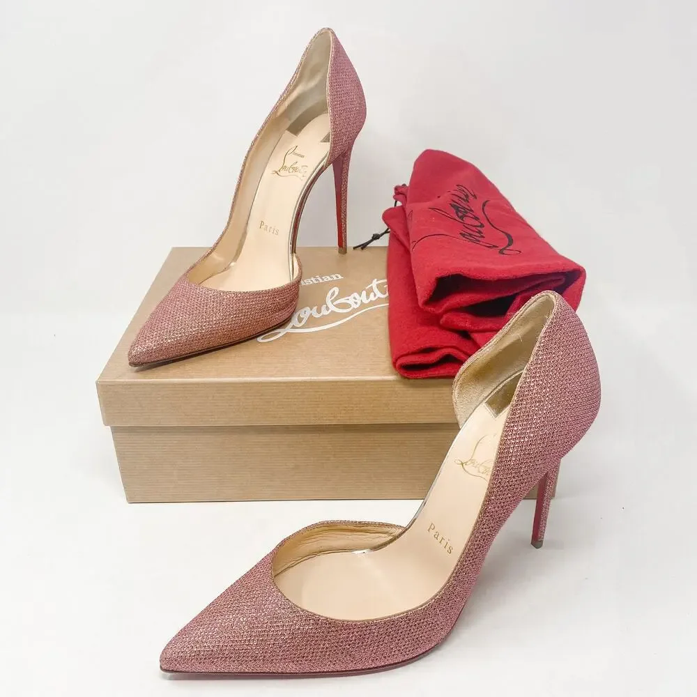 Christian Louboutin Iriza 100 Glitter Tisse Pink D'Orsay Heels EU 40 US 10